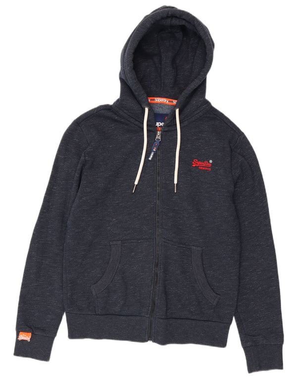 Męski sweter z kapturem i zamkiem Superdry, średni granatowy, bawełniany w cętki