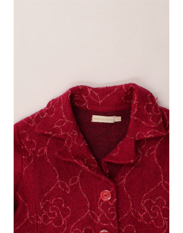 PACO Womens 5 Button Blazer Jacket UK 14 Large Burgundy Floral Wool Vintage Paco and Second-Hand Paco from Messina Hembry 