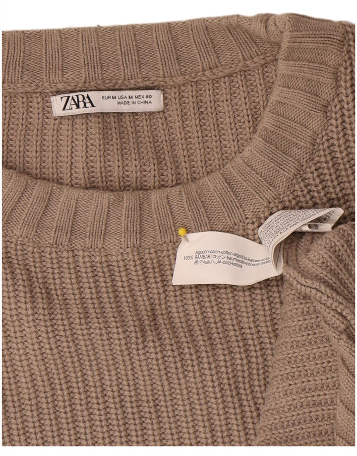 Męski sweter Zara z dekoltem w łódkę, średnio beżowy, bawełniany