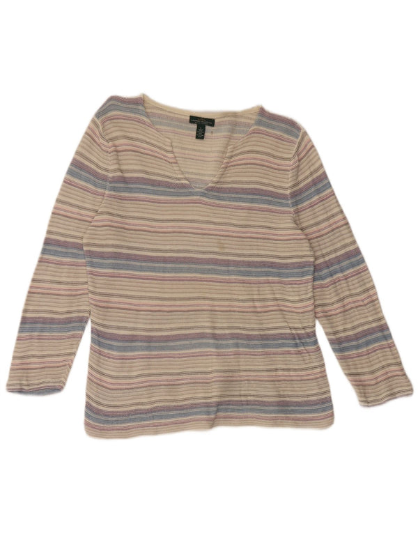 Damski top Ralph Lauren z rękawem 3/4, UK 14, duży, szary, bawełniany w paski