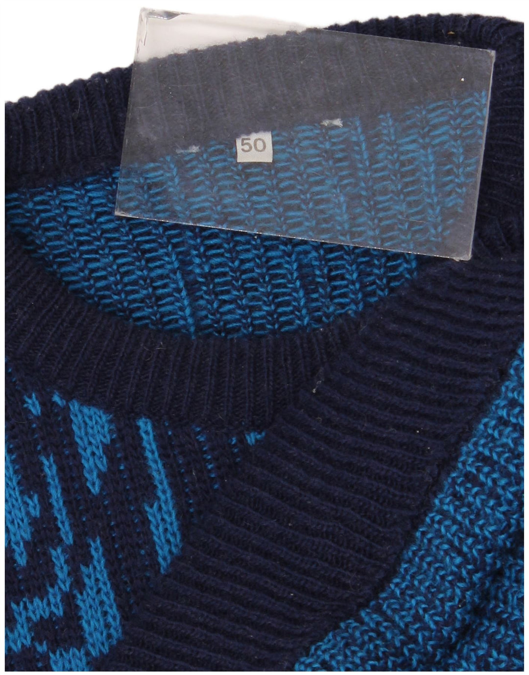 Męski sweter z okrągłym dekoltem w stylu vintage IT 50 Średnioniebieski, geometryczny wełniany