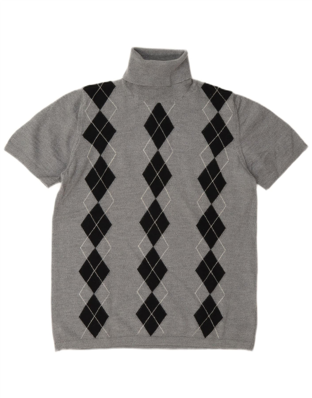 Sweter damski w stylu vintage z wywijanym dekoltem UK 14 Średni szary Argyle/Diament