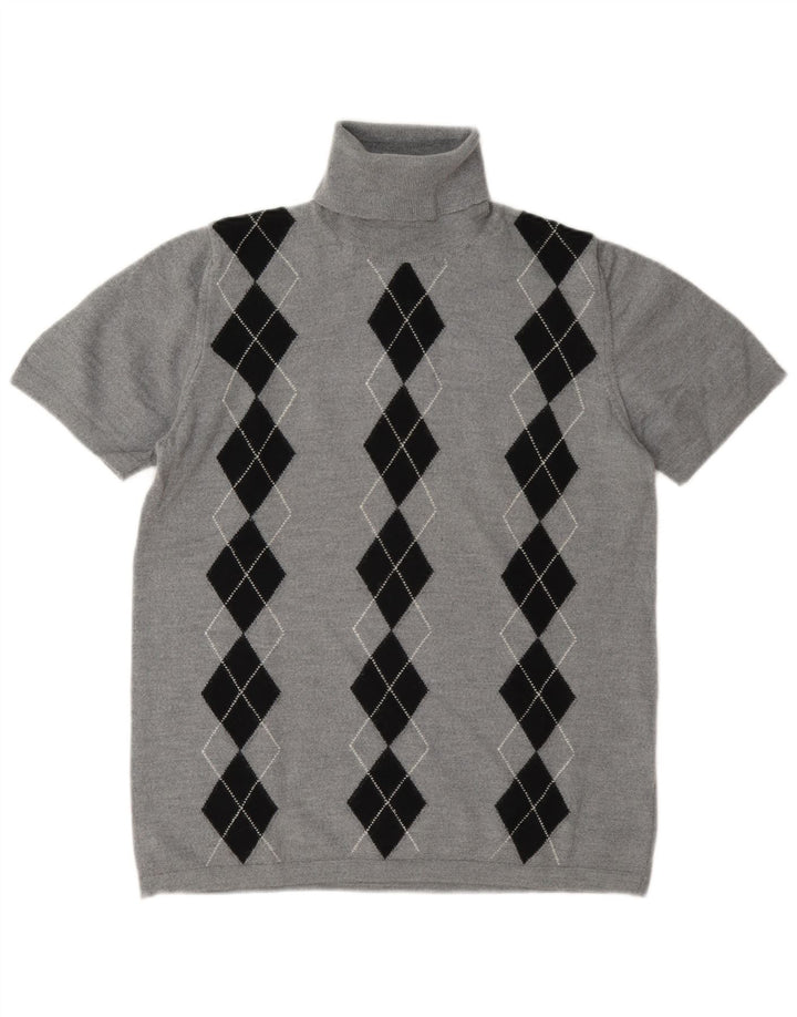 Sweter damski w stylu vintage z wywijanym dekoltem UK 14 Średni szary Argyle/Diament