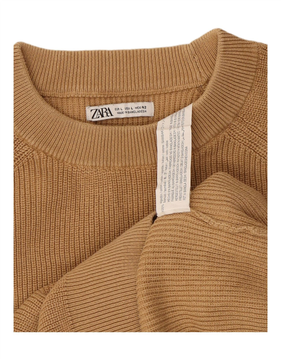 ZARA Mens Crew Neck Jumper Sweater Large Beige Cotton Vintage Zara and Second-Hand Zara from Messina Hembry 
