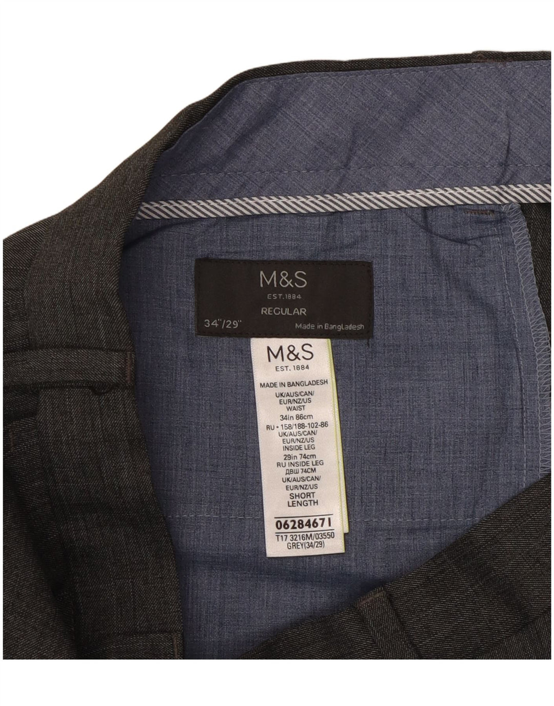 Męskie spodnie garniturowe Marks & Spencer W34 L29 Szary poliester