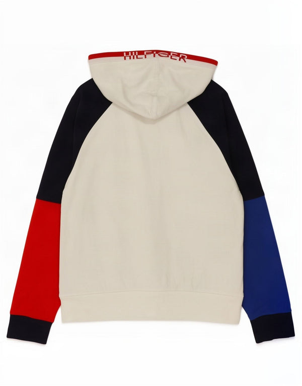 Męski sweter z kapturem i zamkiem błyskawicznym Tommy Hilfiger, mały, biały, z blokami kolorów