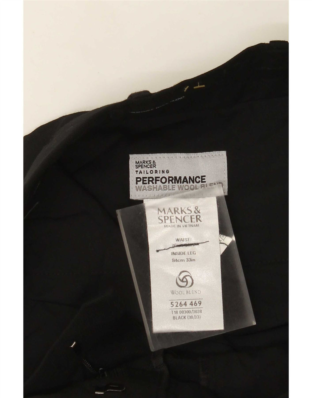 Marks & Spencer Męskie proste spodnie garniturowe W30 L33 Czarny poliester