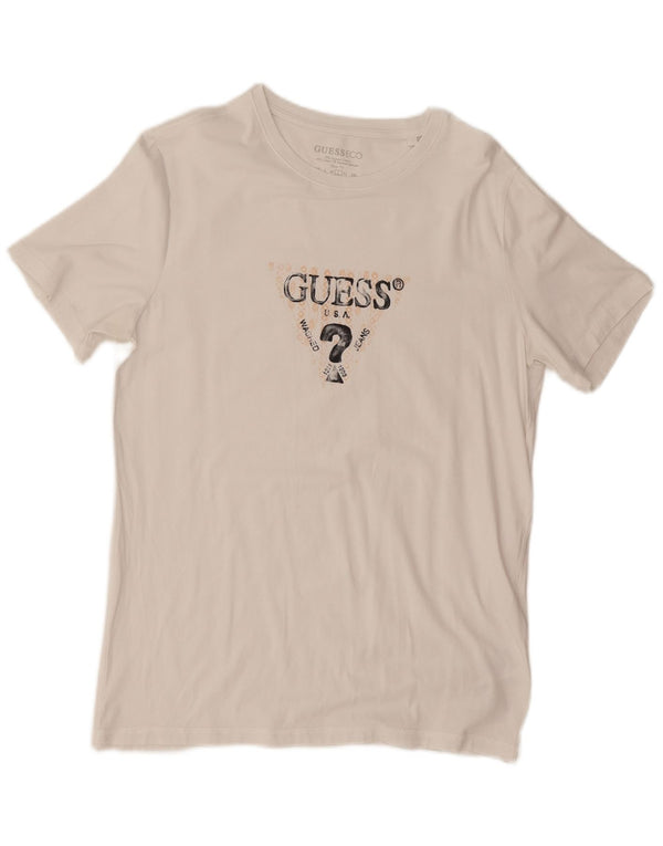 Damska koszulka Guess Slim Fit z grafiką Top UK 16, duża, biała bawełna