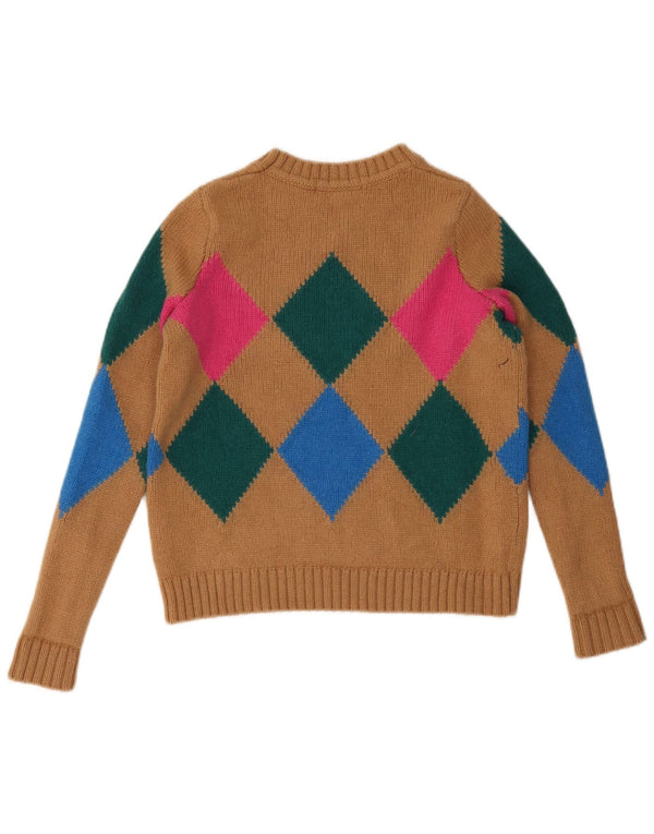 Damski sweter Boden z okrągłym dekoltem i okrągłym dekoltem UK 10 Mały brązowy Argyle/Diament
