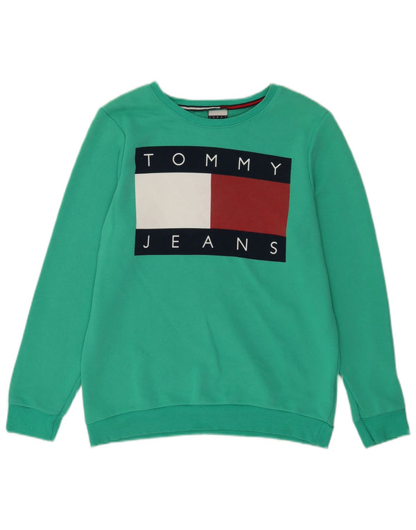 Damska bluza z grafiką Tommy Hilfiger UK 16, duża, zielona bawełna