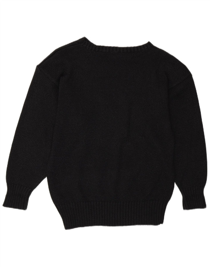 Vintage damski sweter z dekoltem w łódkę UK 14, średni czarny bawełniany