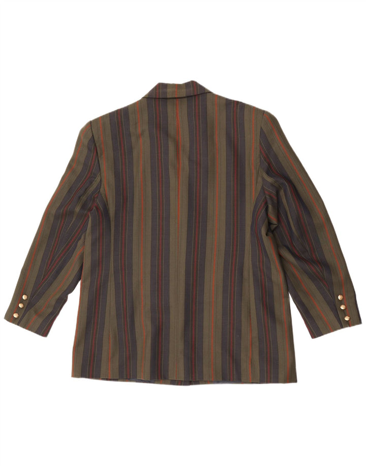 Vintage damska marynarka zapinana na 3 guziki UK 18 XL, wełna w paski khaki