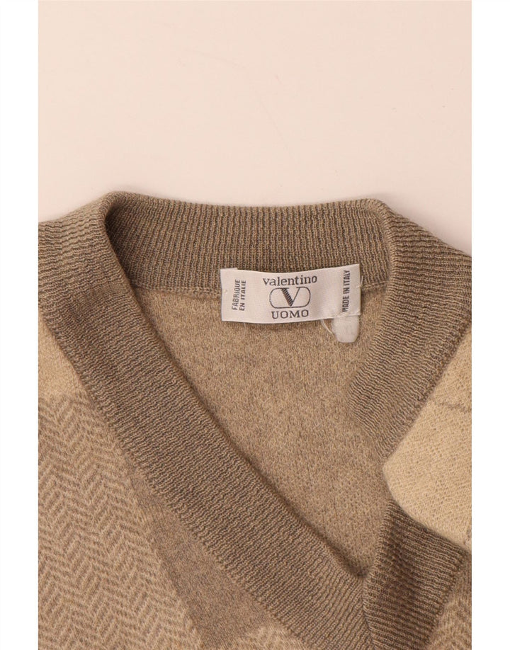 VALENTINO Męski sweter z dekoltem w kształcie litery V XL, szara, patchworkowa wełna