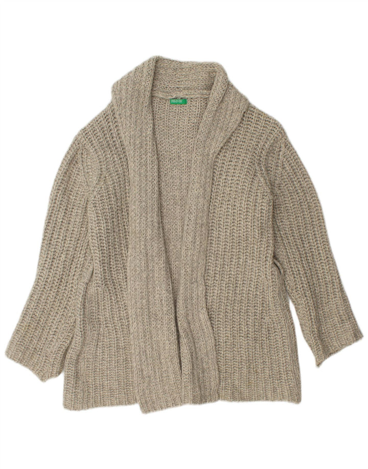 Sweter damski Benetton Open Cardigan UK 14 Średni szary wełniany