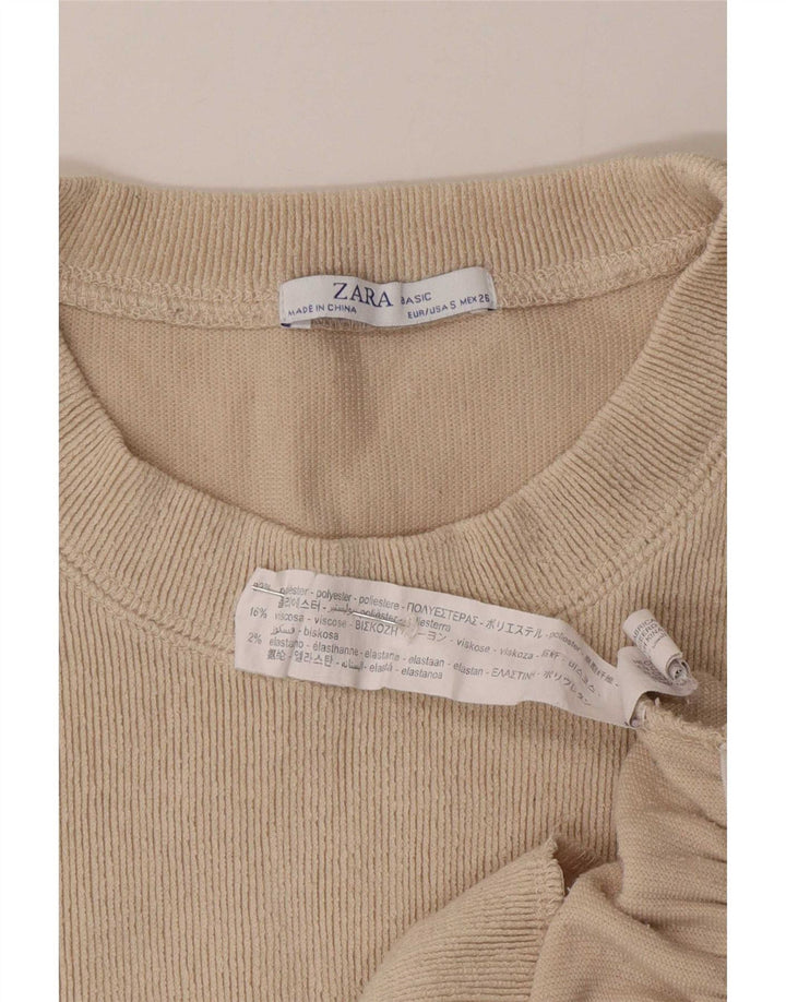 Damski top oversize Zara z długim rękawem, UK 10, mały, beżowy poliester