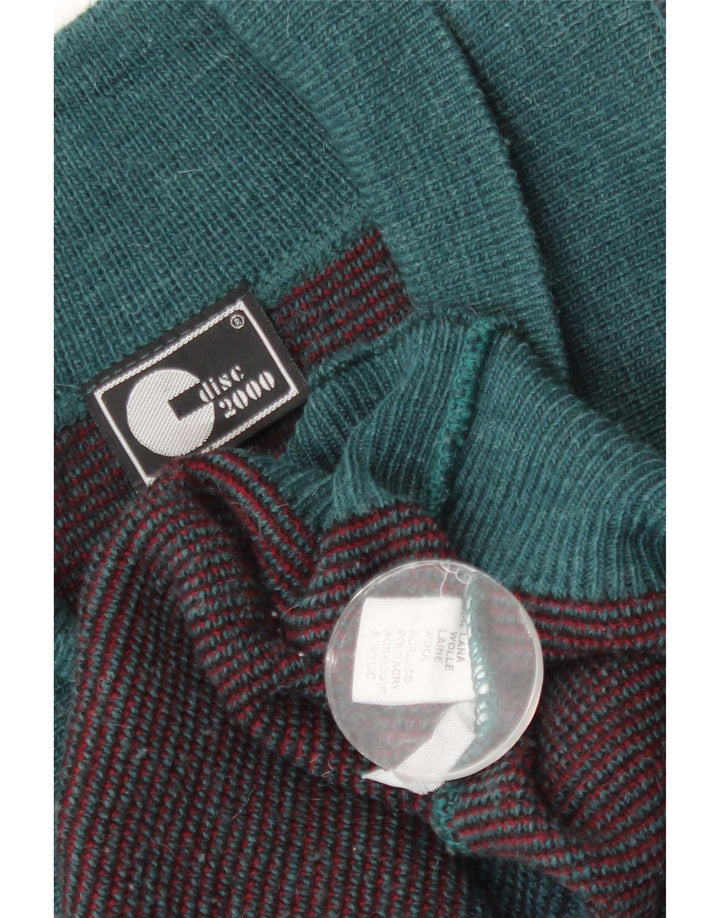 Vintage męski sweter rozpinany XL, zielona, geometryczna wełna