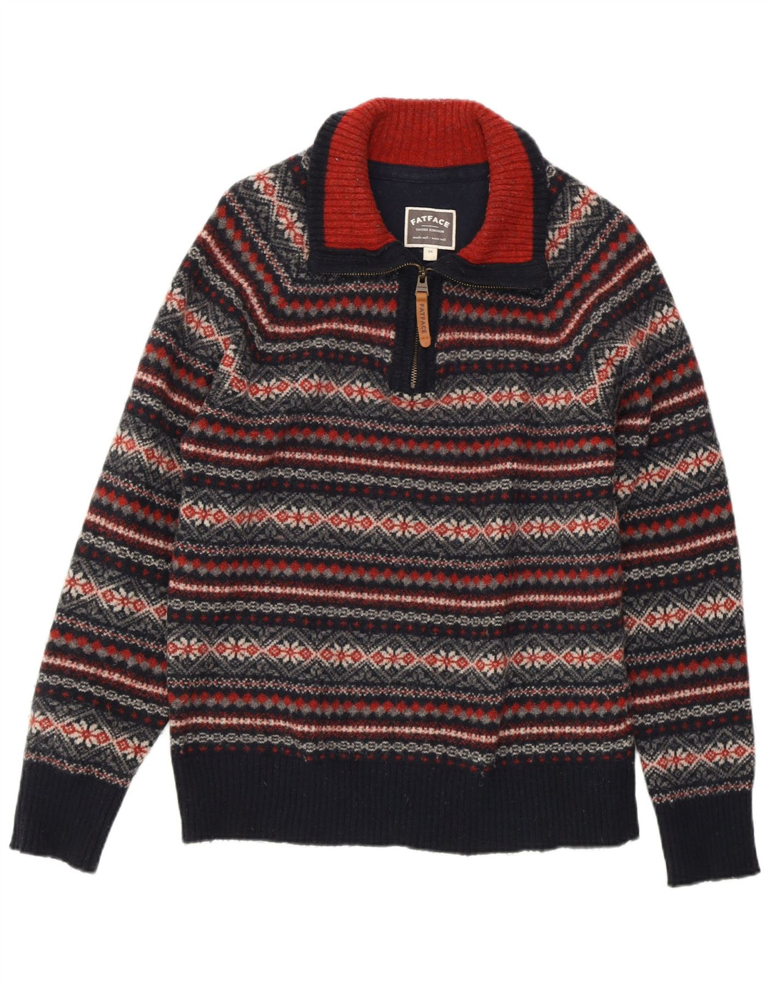 Damski sweter zapinany na zamek FAT FACE UK 14 Średni granatowy Fair Isle