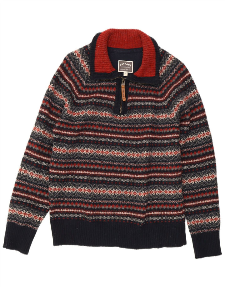 Damski sweter zapinany na zamek FAT FACE UK 14 Średni granatowy Fair Isle