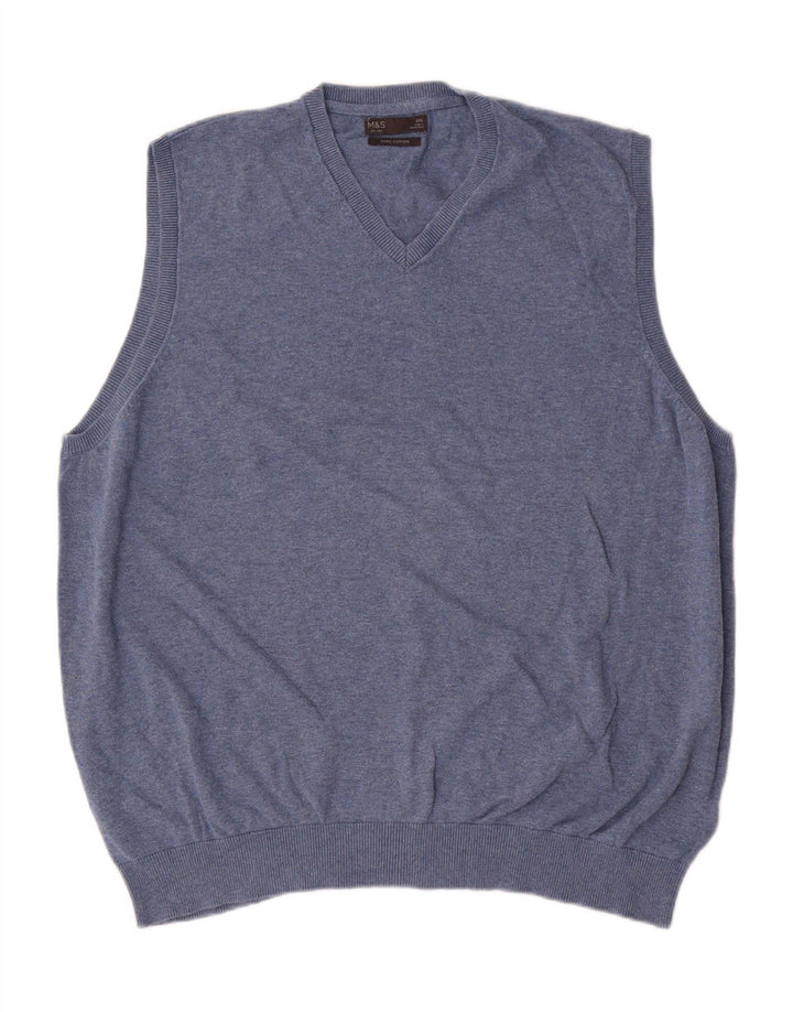 Marks & Spencer Męski podkoszulek bez rękawów, 2XL, niebieski, bawełniany