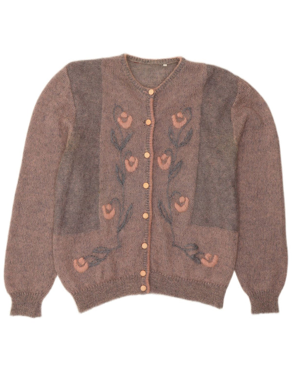 Sweter damski w stylu vintage, UK 14, duży, różowy, kwiatowy moher