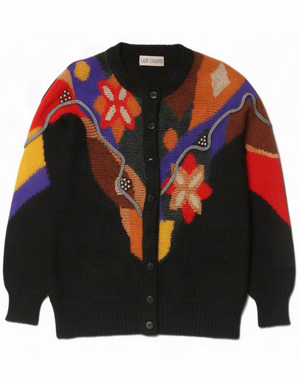Damski sweter o przedłużonym kroju Lady Charme UK 20 2XL Czarny w kwiaty