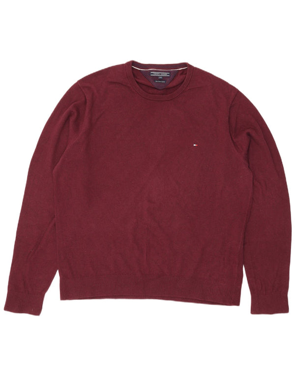 Męski sweter z okrągłym dekoltem Tommy Hilfiger 2XL, bordowa bawełna