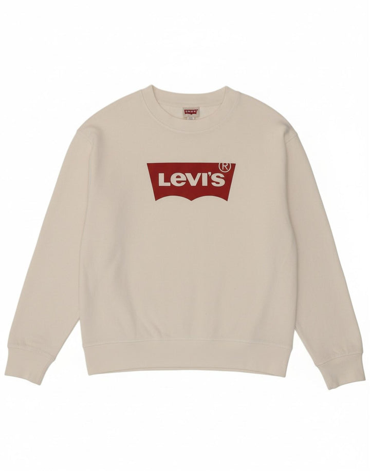 LEVI'S Womens Graphic Sweatshirt Jumper UK 16 Large White Cotton Vintage Levi's and Second-Hand Levi's from Messina Hembry 