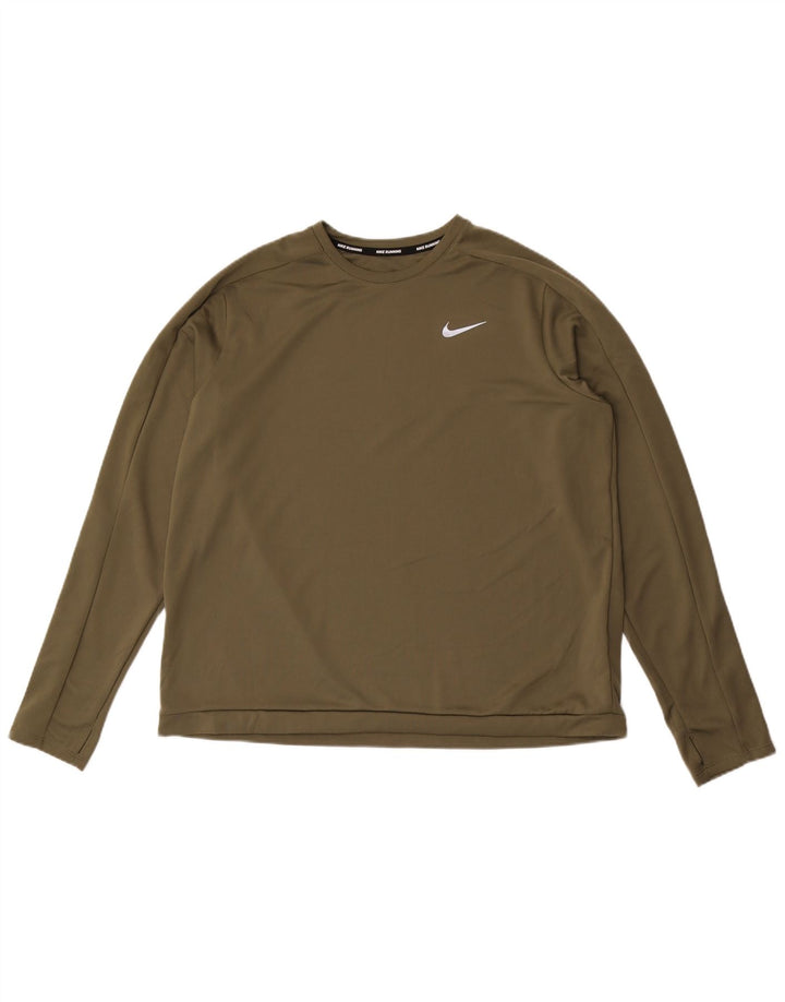 Męska koszulka Nike Dri Fit z długim rękawem, XL, khaki, poliester