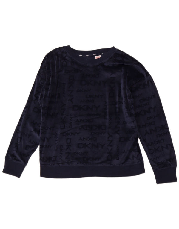 Damski sweter polarowy DKNY z grafiką UK 14, średni granatowy poliester