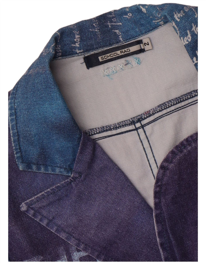 Vintage damska marynarka z 3 guzikami i grafiką US 2 XS w kolorze niebieskim