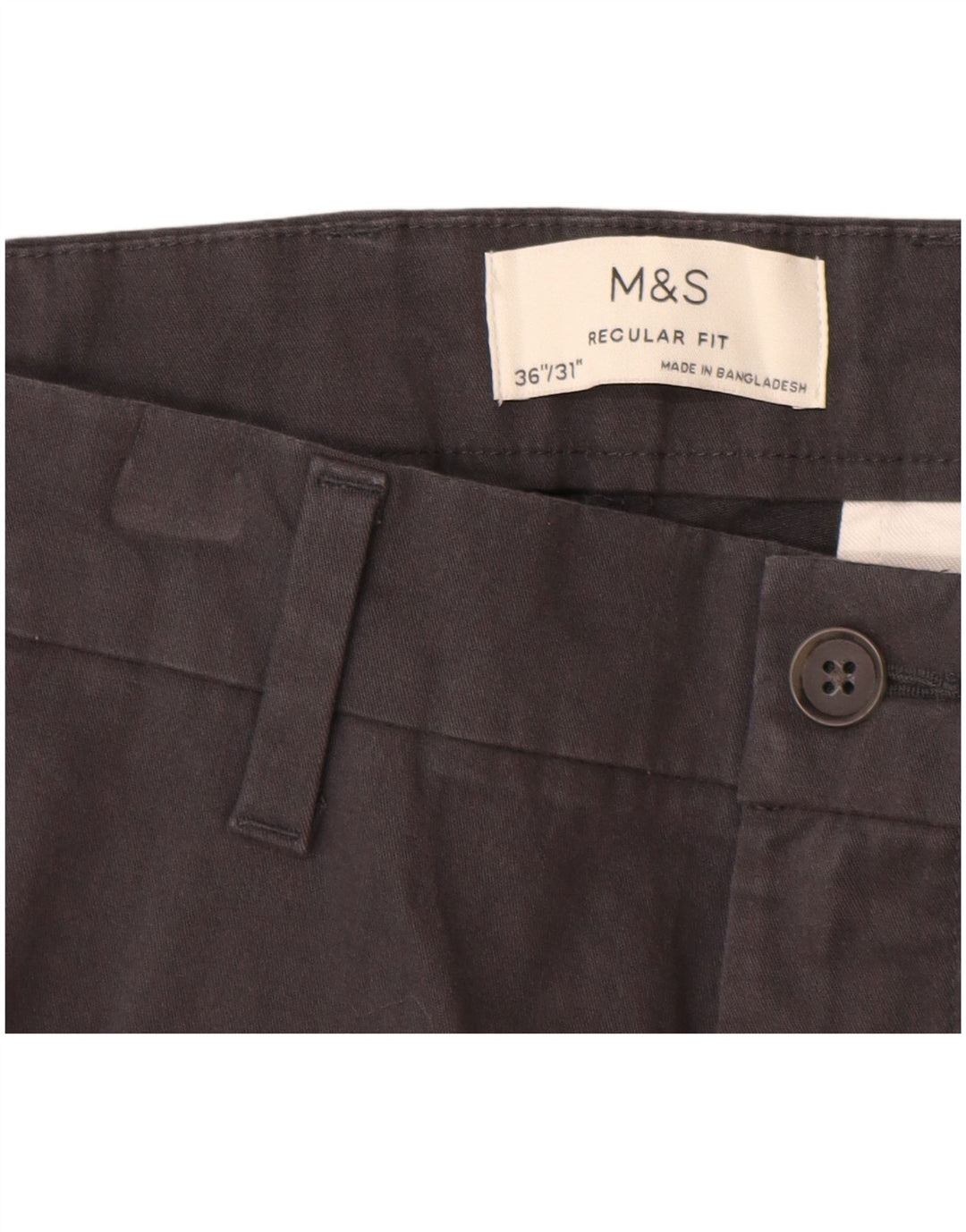 Męskie spodnie chino o regularnym kroju Marks & Spencer W36 L31 Szara bawełna