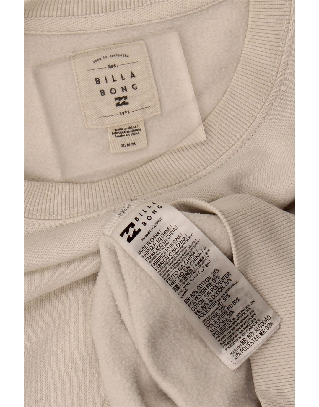 BILLABONG Mens Loose Fit Graphic Sweatshirt Jumper Medium Off White Cotton