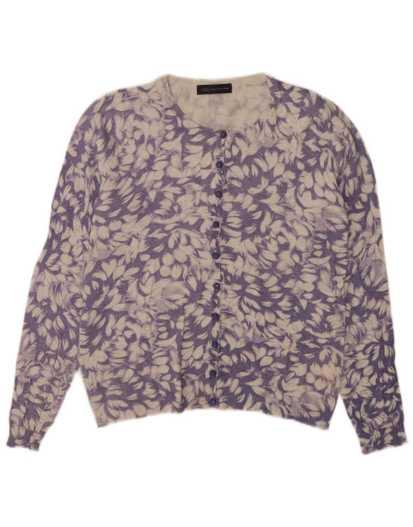 Marks & Spencer Damski sweter rozpinany UK 8 Small Fioletowy kwiatowy wiskoza