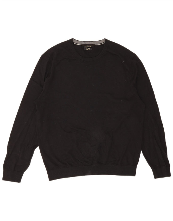 Męski sweter z okrągłym dekoltem Massimo Dutti 2XL, czarny, bawełniany
