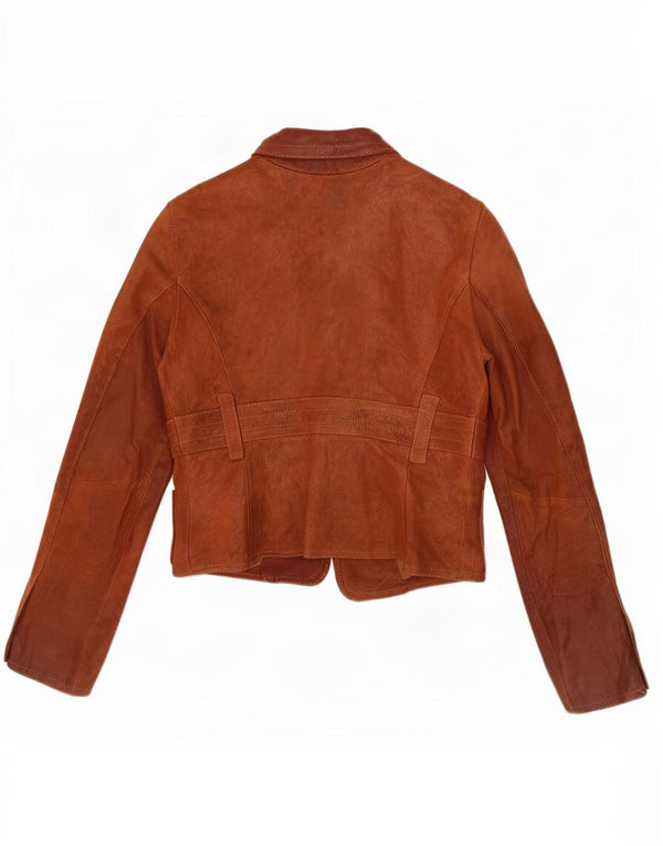 Extyn Womens Crop Leather Jacket IT 46 Large Brown