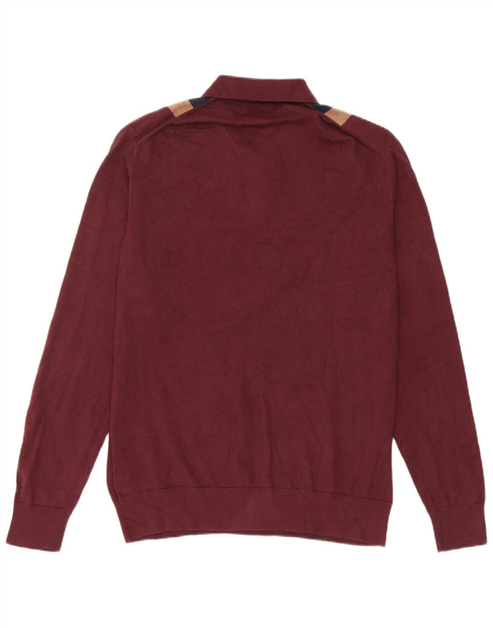 MARKS & SPENCER Męski sweter polo ze średnim bordowym blokiem kolorów