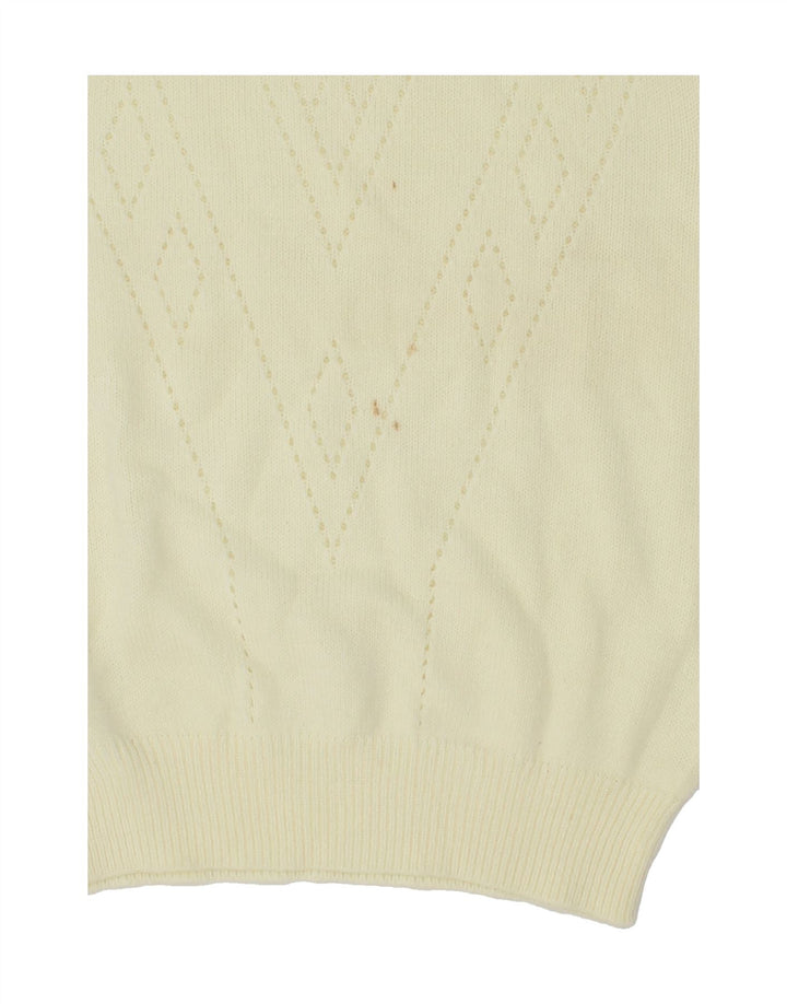 VINTAGE Womens Short Sleeve V-Neck Jumper Sweater EU 40 Medium Off White Vintage Vintage and Second-Hand Vintage from Messina Hembry 