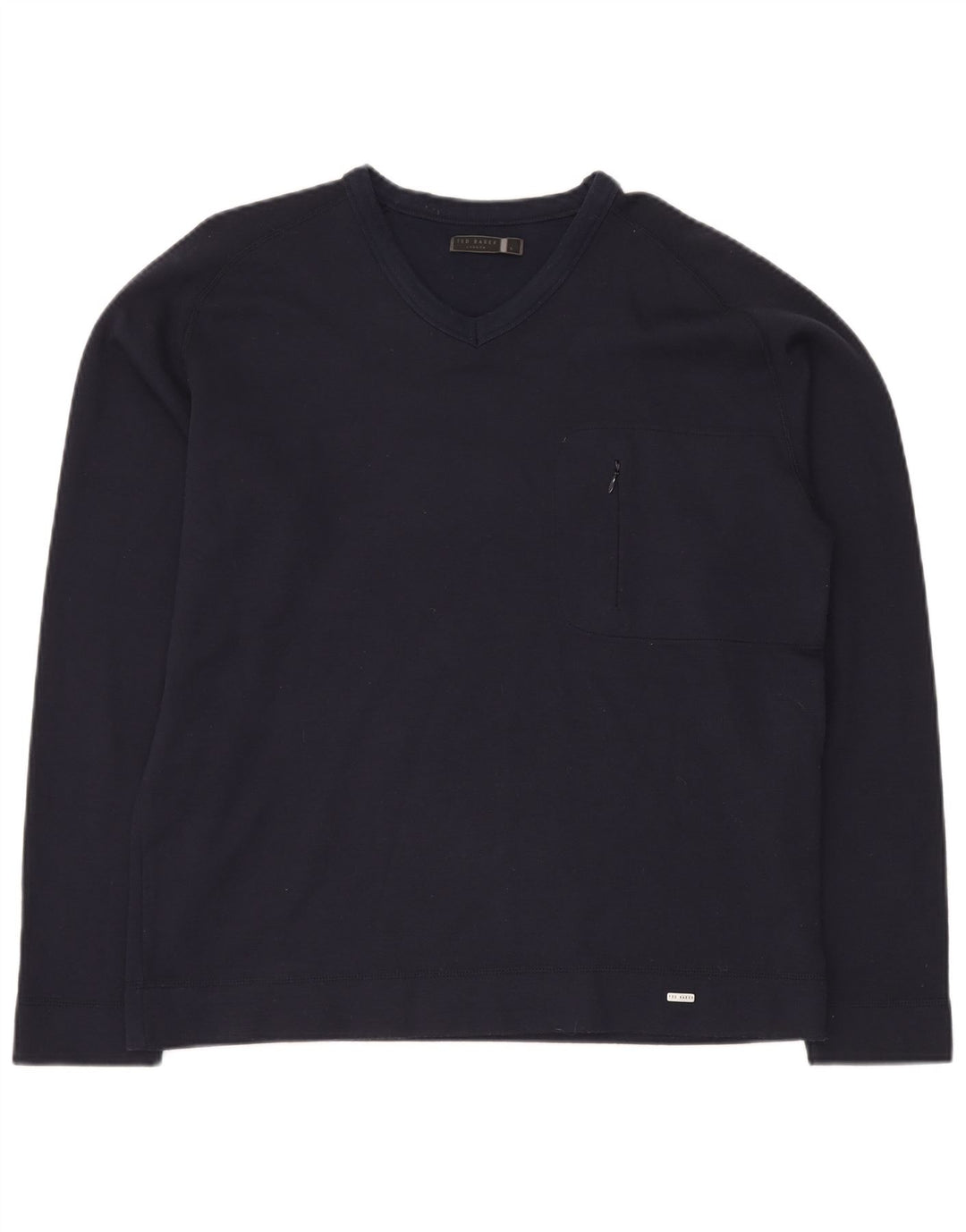 TED BAKER Męski sweter z dekoltem w kształcie litery V, rozmiar 5 XL, granatowy, bawełniany