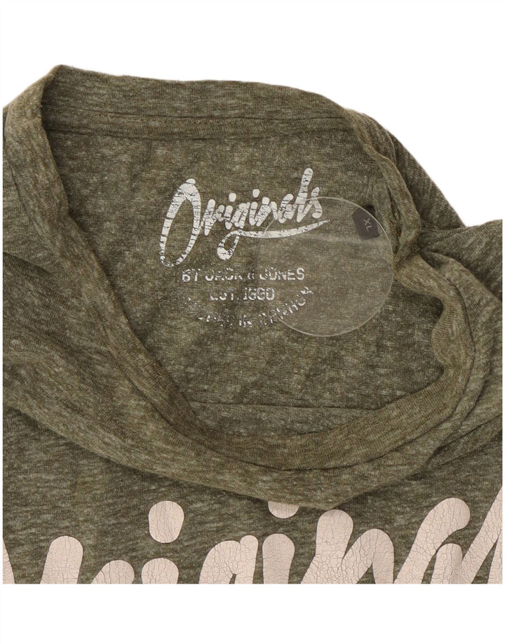 Męski T-shirt z grafiką Jack & Jones, XL, khaki, nakrapiany poliester