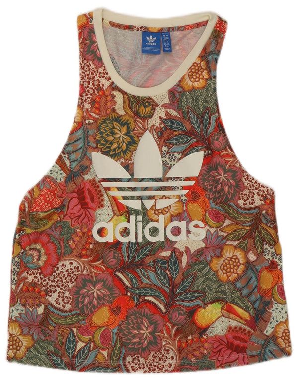Damski top ADIDAS z kamizelką z grafiką, UK 12, średni, wielokolorowy, kwiatowy poliester