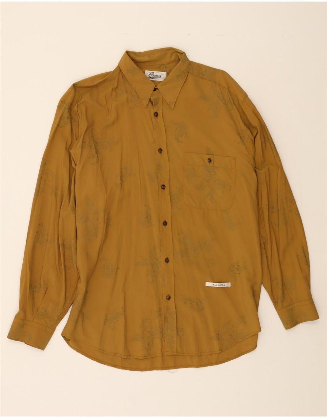CASSUCI Mens Shirt Large Khaki Floral Viscose Vintage Cassuci and Second-Hand Cassuci from Messina Hembry 