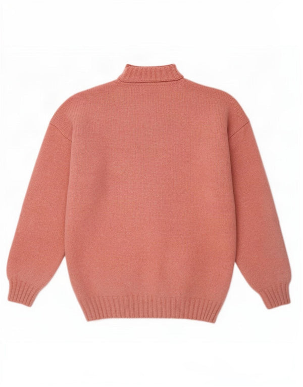 Damski sweter z golfem Benetton UK 16, duży, różowy, z blokami kolorów