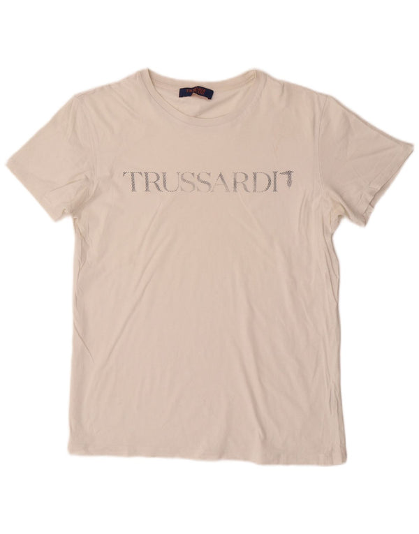 Trussardi Jeans Mens Graphic T-Shirt Top Medium Off White