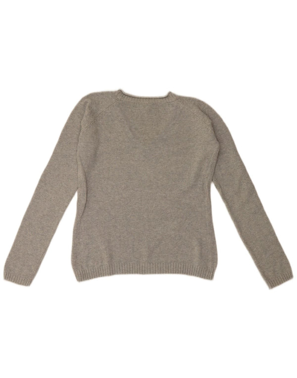 Zara Womens V-Neck Jumper Sweater UK 14 Large Grey Cotton