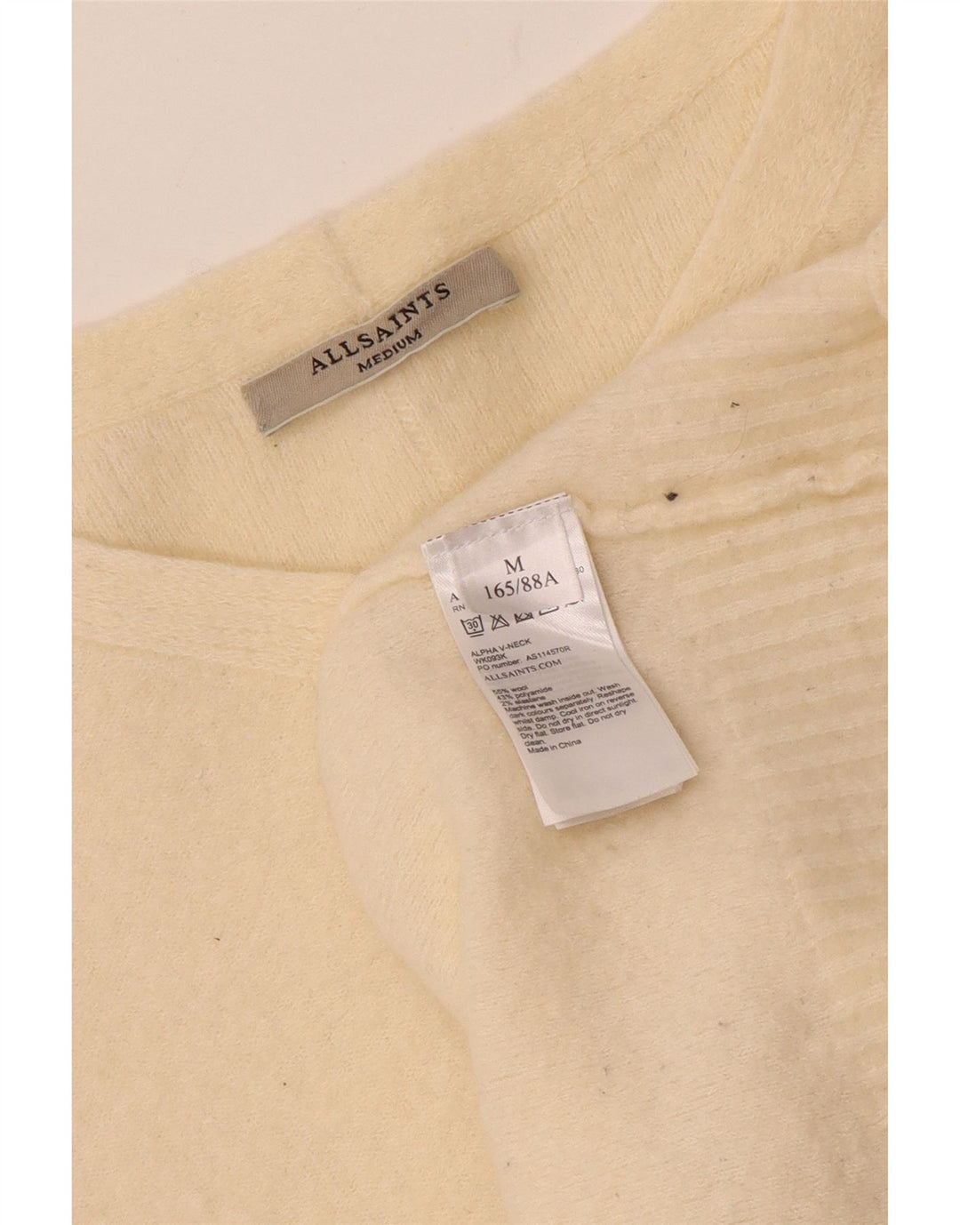 Damski sweter oversize All Saints z dekoltem w kształcie litery V, UK 14, średni beż, wełna