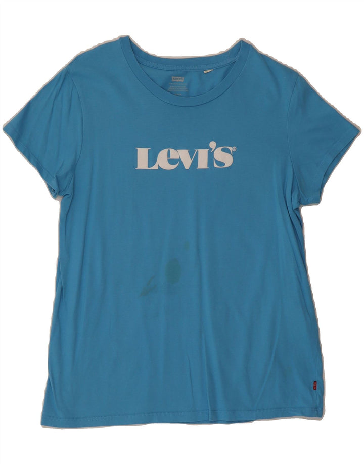 LEVI'S Womens Graphic T-Shirt Top UK 14 Medium Blue Cotton Vintage Levi's and Second-Hand Levi's from Messina Hembry 
