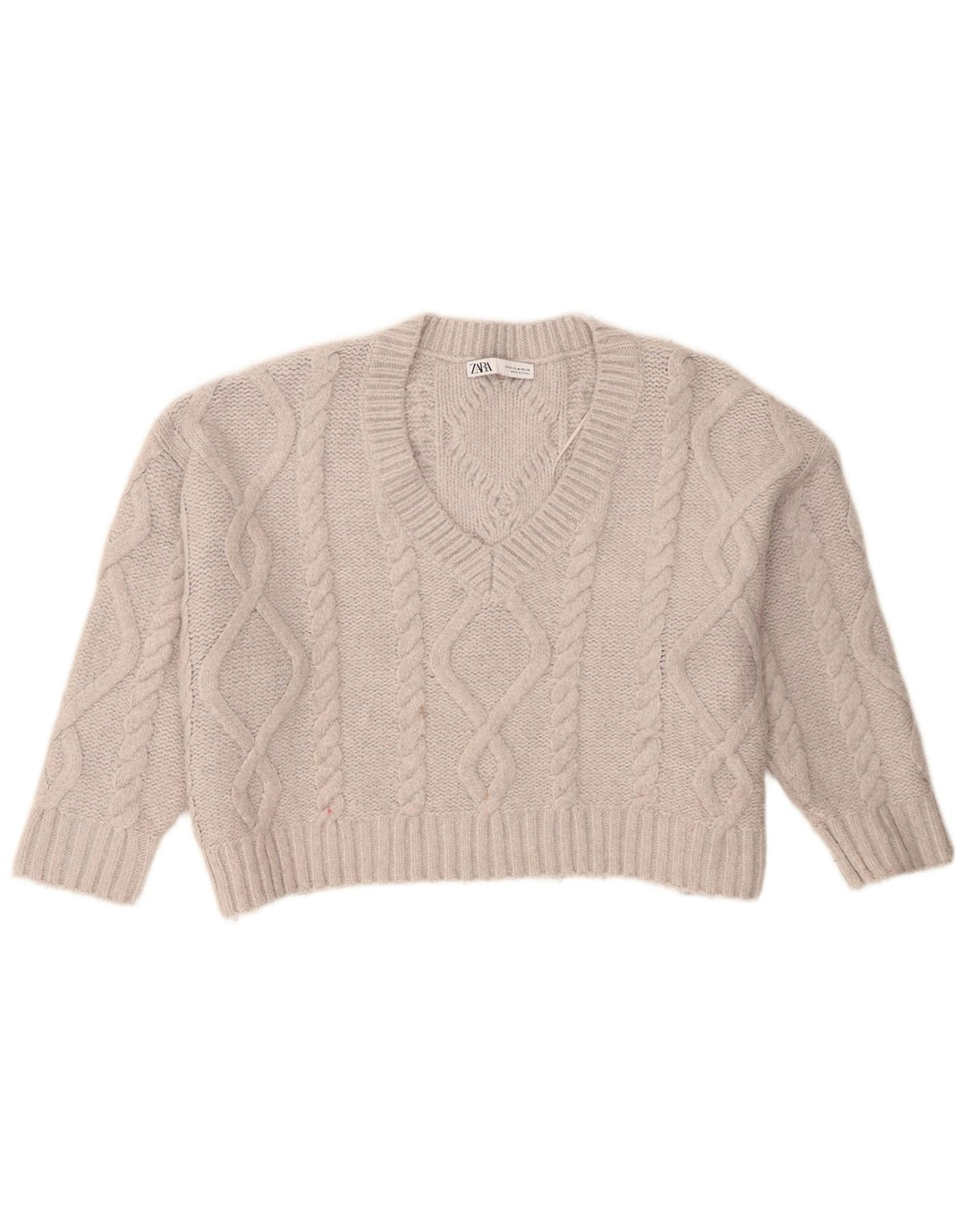 Damski sweter Zara Crop Oversize z dekoltem w kształcie litery V UK 14 Średni szary akryl