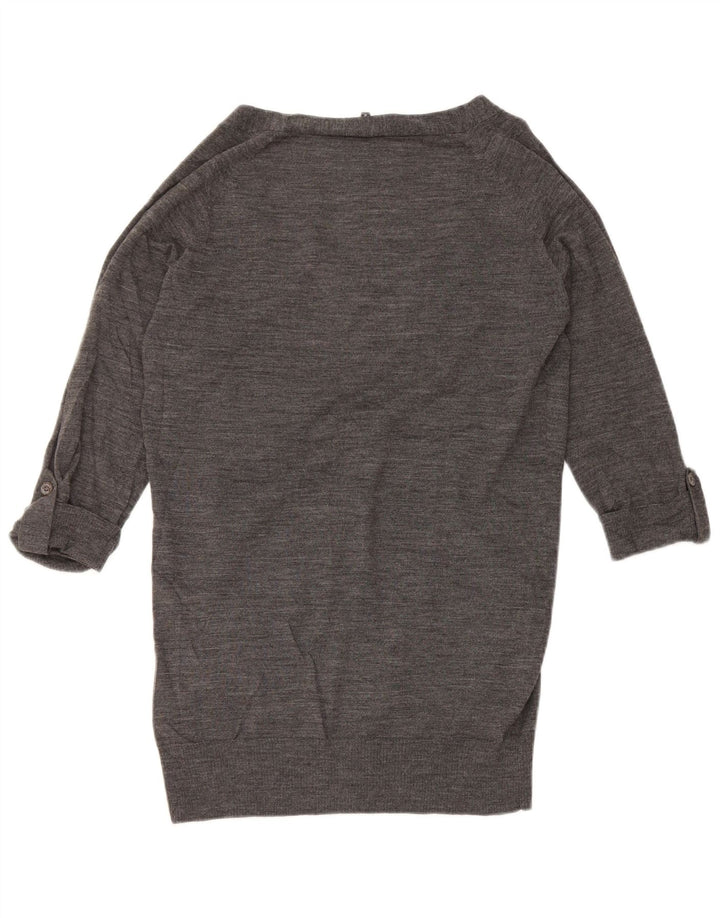 Damski sweter rozpinany Jaeger z rękawem 3/4 UK 12, średnioszary, wełniany w cętki