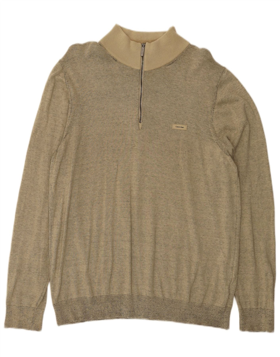 Męski sweter Calvin Klein z zamkiem błyskawicznym, średniej wielkości beżowy, bawełniany w plamki