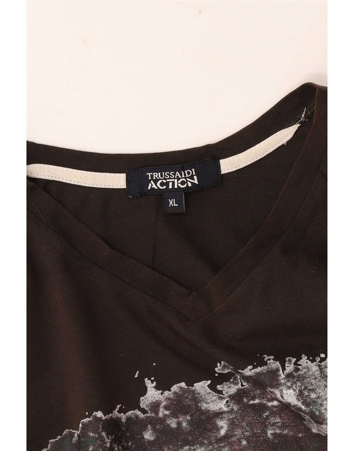 Męski T-shirt z grafiką Trussardi, XL, brązowy